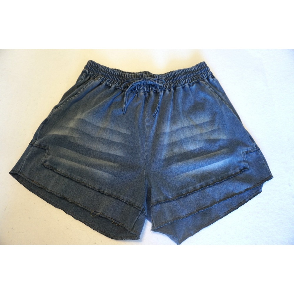 Blakeley Womens‎ Blue Layered Hem Drawstring Elastic Waist Denim Shorts L/XL